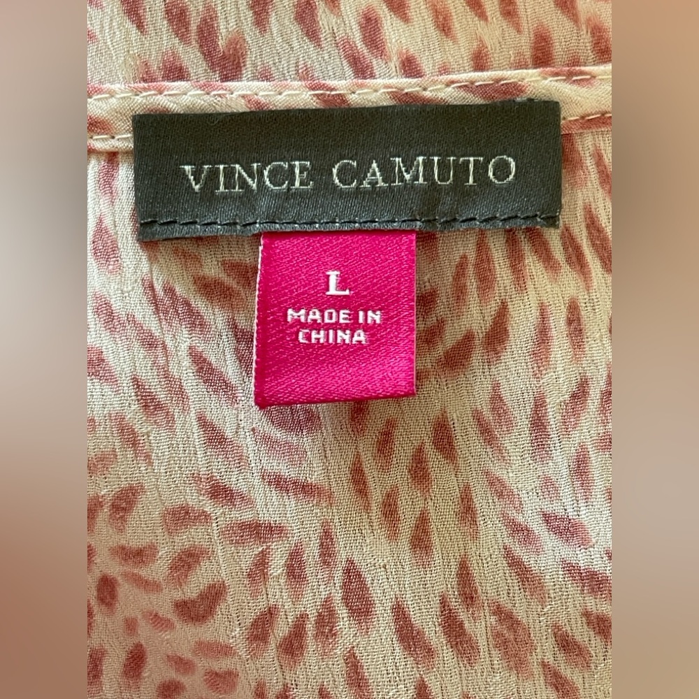 Vince Camuto Abstract Flora Pink Ruffle Neck Sleeveless Top - Picture 7 of 8